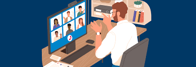 man presenting online